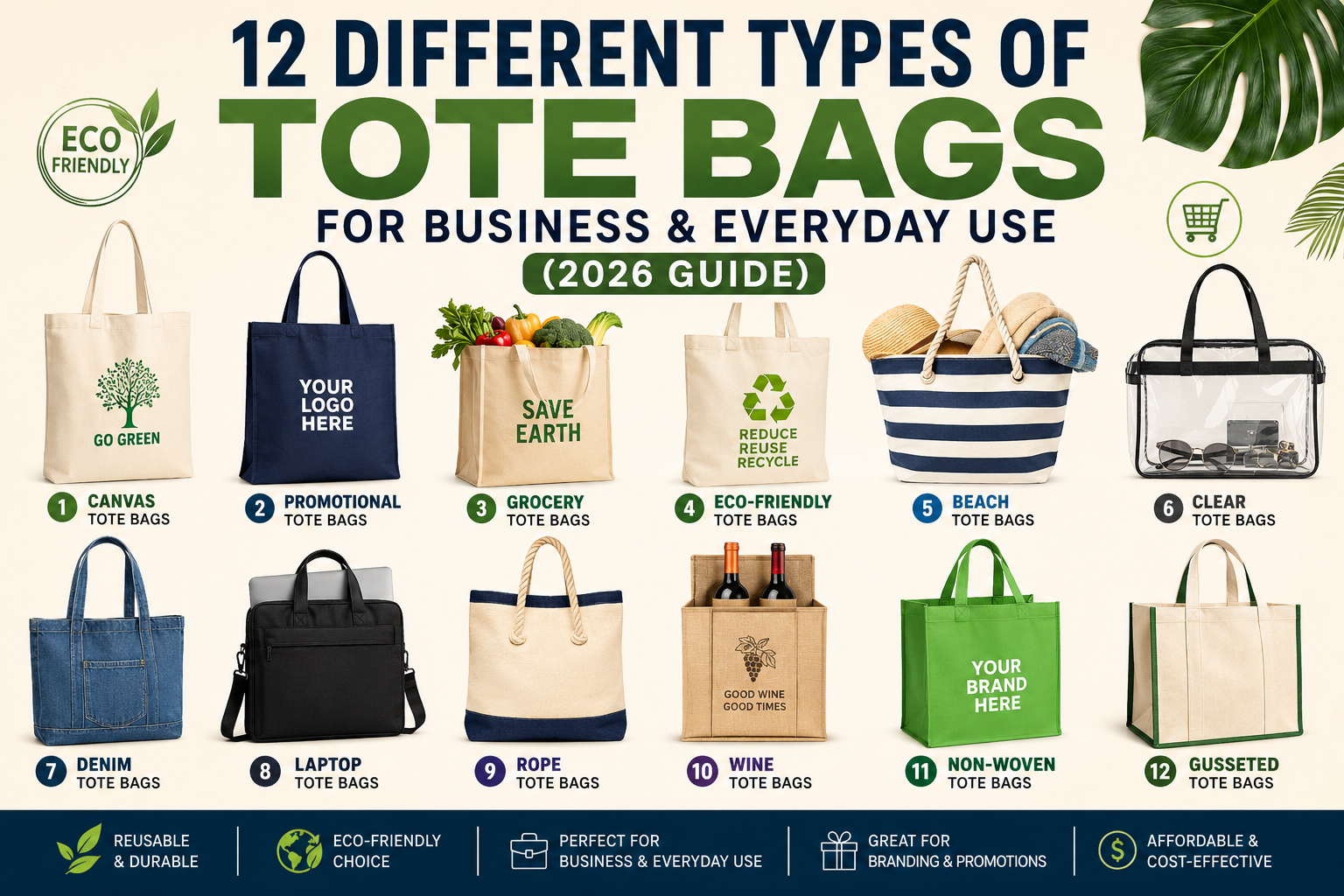 12 Different Types of Tote Bags for Business & Everyday Use (2026 Guide)